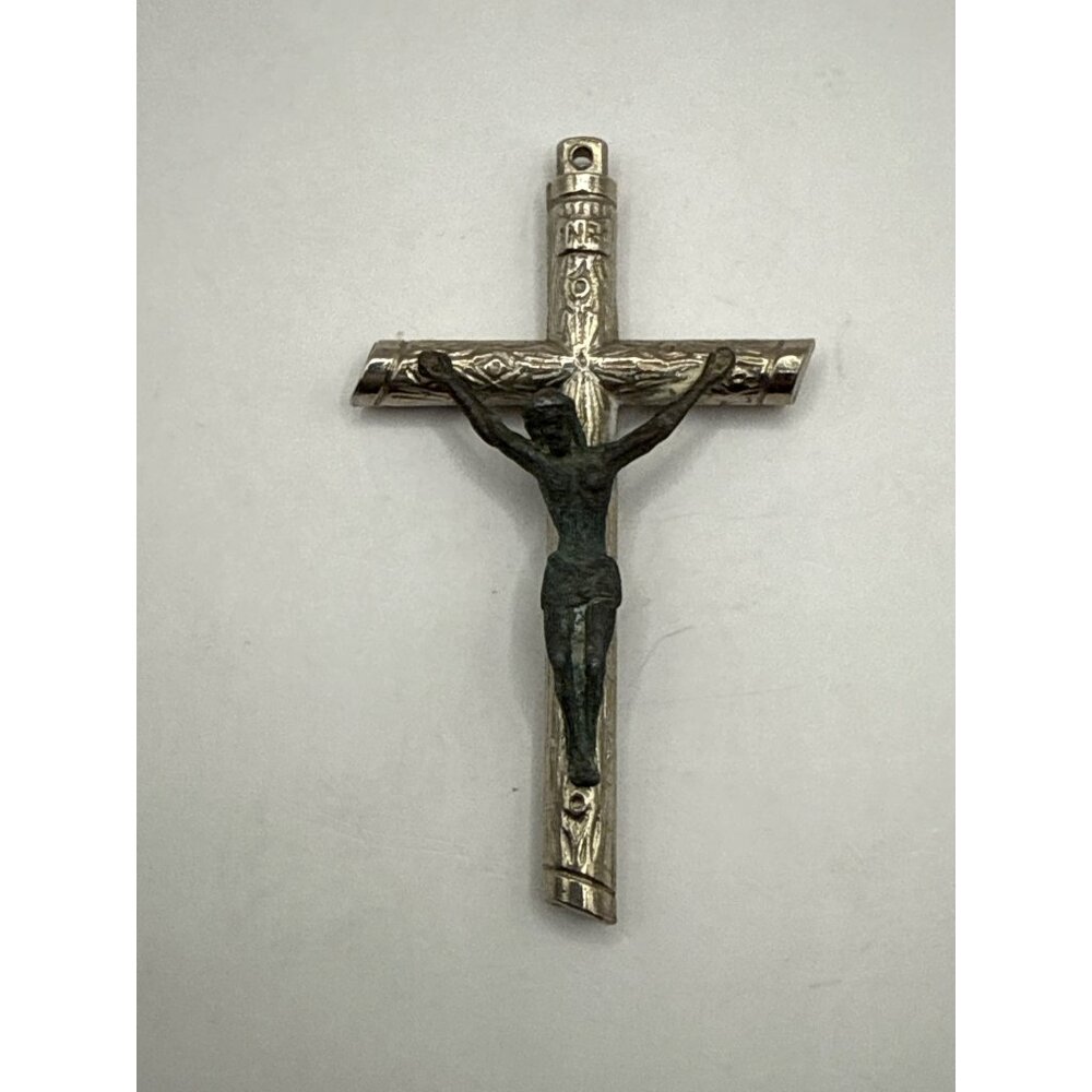 Vintage Silver Tone Metal Crucifix Pendant With INRI Detail
